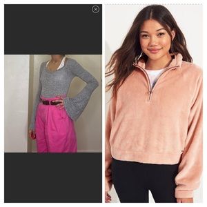 Hollister Half-Zip Sweatshirt+ flared-sleeved top